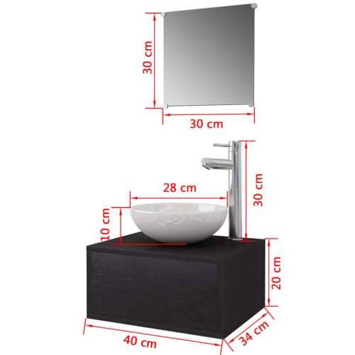 4-dijelni set kupaonskog namještaja s Lavabo - Umivaonikom i slavinom crni - Crna Model 1 1 Cijena