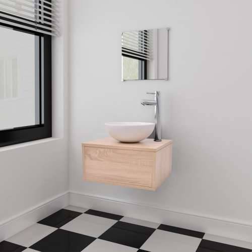4-dijelni set kupaonskog namještaja s Lavabo - Umivaonikom i slavinom bež - Bež Model 1 1 Cijena