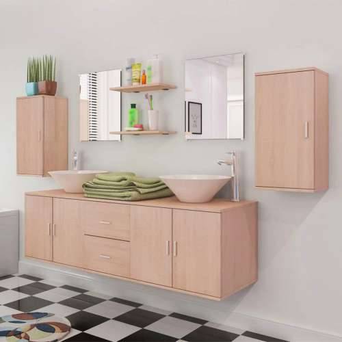 11-dijelni set kupaonskog namještaja, Lavabo - Umivaonika i slavine bež - Bež Model 2 1 Cijena