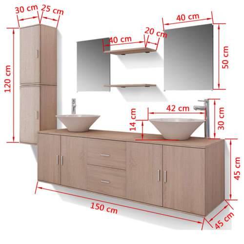 11-dijelni set kupaonskog namještaja, Lavabo - Umivaonika i slavine bež - Bež Model 2 1 Cijena
