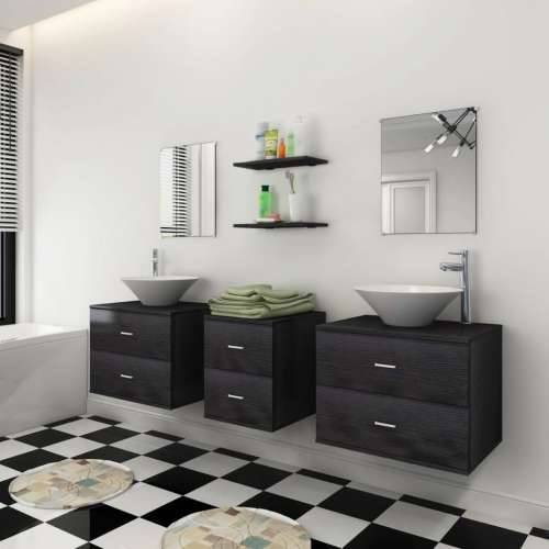 9-dijelni set kupaonskog namještaja, umivaonika i slavine crni Cijena