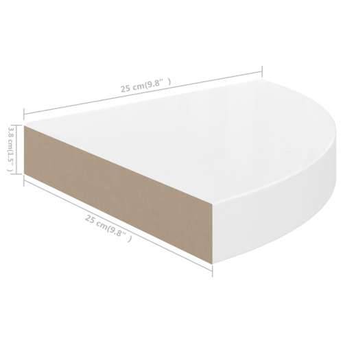 Plutajuće kutne police 2 kom sjajne bijele 25 x 25 x 3,8 cm MDF - Visoko sjajno bijela 25 x 25 x 3.8 cm 2 1 Cijena