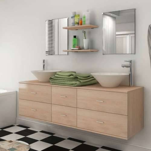 9-dijelni set kupaonskog namještaja, Lavabo - Umivaonika i slavine bež - Bež Model 3 1 Cijena