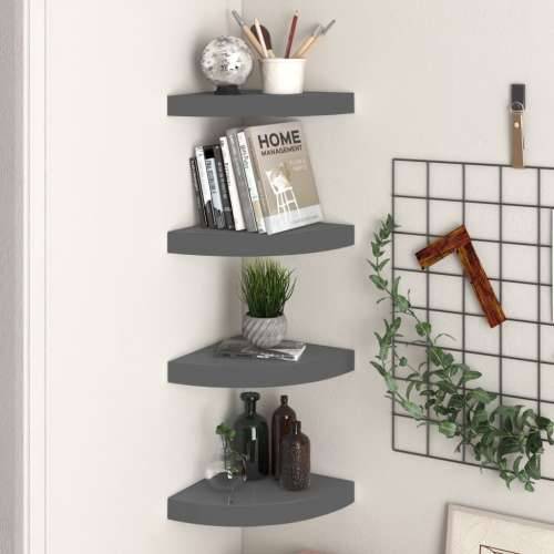 Plutajuće kutne police 4 kom sjajne sive 25 x 25 x 3,8 cm MDF - visoko sjajno siva 25 x 25 x 3.8 cm 4 1 Cijena