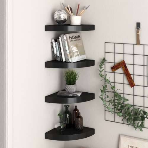 Plutajuće kutne police 4 kom crne 25 x 25 x 3,8 cm MDF - Crna 25 x 25 x 3.8 cm 4 1 Cijena