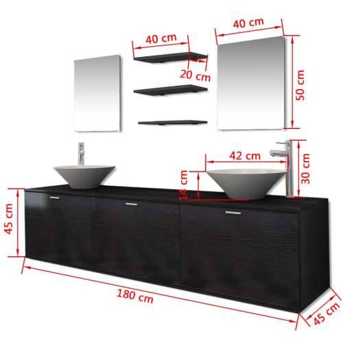 10-dijelni set kupaonskog namještaja, Lavabo - Umivaonika i slavine crni - Crna Model 4 1 Cijena