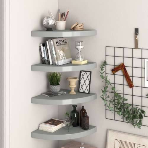 Plutajuće kutne police 4 kom sive 35 x 35 x 3,8 cm MDF - Siva 35 x 35 x 3.8 cm 4 1 Cijena