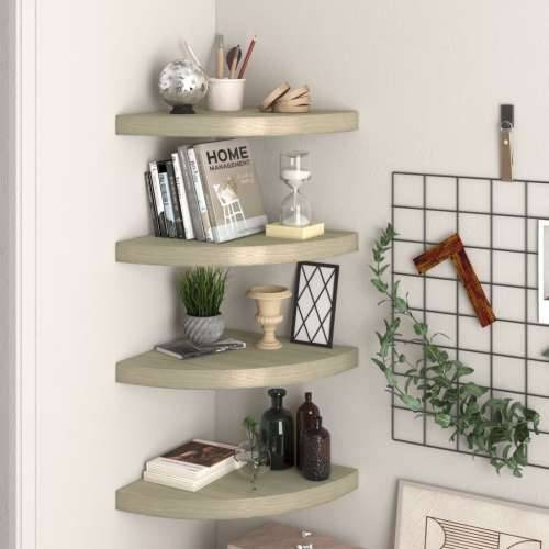 Plutajuće kutne police 4 kom boja hrasta 35 x 35 x 3,8 cm MDF - Boja hrasta 35 x 35 x 3.8 cm 4 1 Cijena