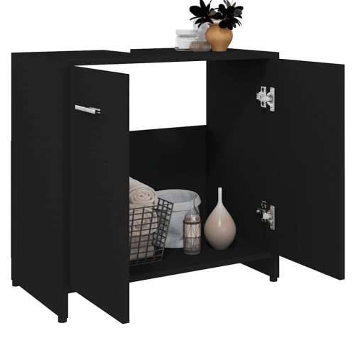 Kupaonski ormarić crni 60 x 33 x 61 cm od konstruiranog drva - Crna 1 Cijena