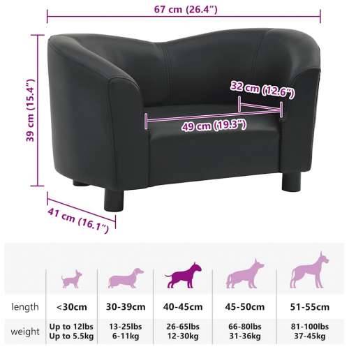 Sofa za pse crna 67 x 41 x 39 cm od umjetne kože - Crna Cijena