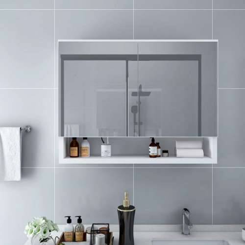 LED kupaonski ormarić s ogledalom bijeli 80 x 15 x 60 cm MDF - Bijela 1 Cijena