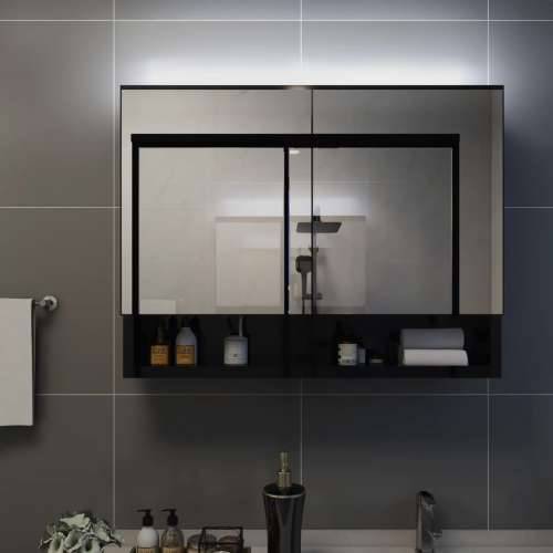 LED kupaonski ormarić s ogledalom crni 80 x 15 x 60 cm MDF - Crna 1 Cijena