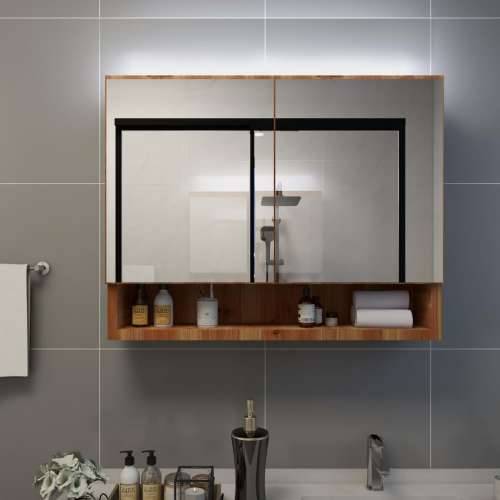 LED kupaonski ormarić s ogledalom boja hrasta 80x15x60 cm MDF Cijena