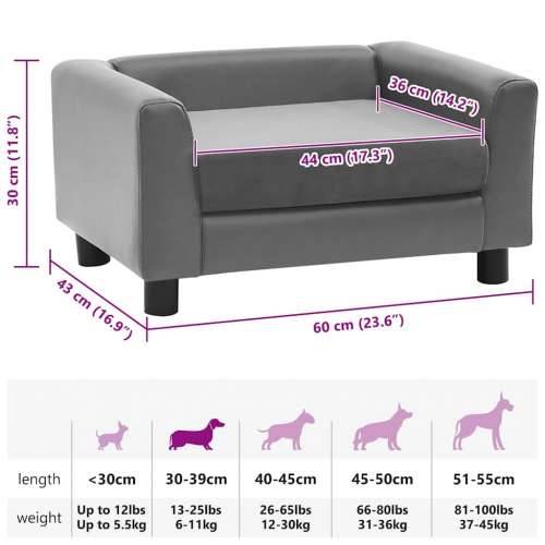 Sofa za pse siva 60 x 43 x 30 cm od pliša i umjetne kože - Siva Cijena