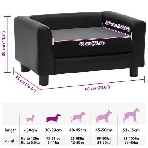 Sofa za pse crna 60 x 43 x 30 cm od pliša i umjetne kože - Crna Cijena