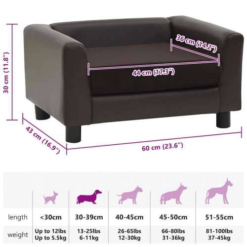 Sofa za pse smeđa 60 x 43 x 30 cm od pliša i umjetne kože - Smeđa Cijena