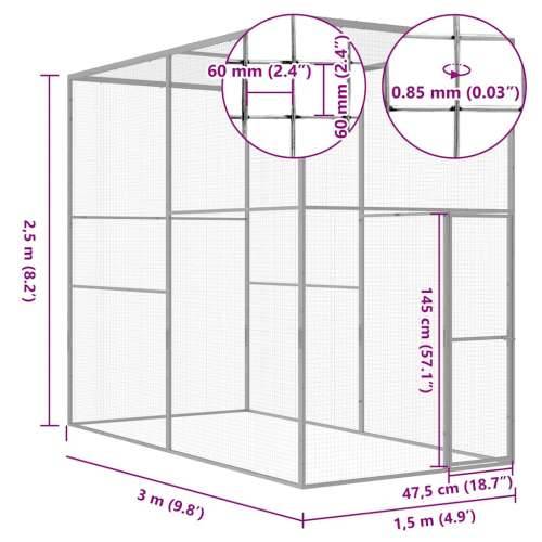 Kavez za mačke 3 x 1,5 x 2,5 m od pocinčanog čelika - 3 x 1.5 x 2.5 m Cijena