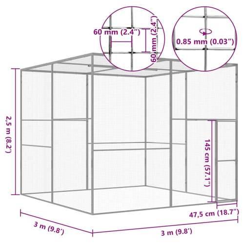 Kavez za mačke 3 x 3 x 2,5 m od pocinčanog čelika - 3 x 3 x 2.5 m Cijena