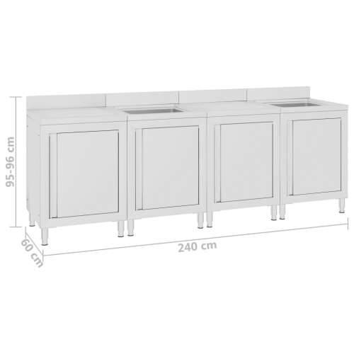 Komercijalni kuhinjski ormarić za sudoper 240x60x96 cm čelični - 240 x 60 x 96 cm (dvostruki sudoper + dvostruko cjedilo) 1 Cijena