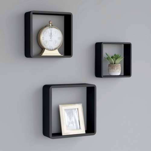 Kockaste zidne police 3 kom crne MDF - Crna 28 x 10 x 28 cm 3 1 Cijena