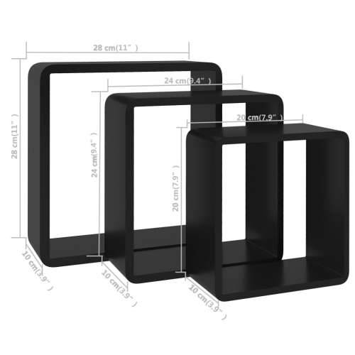 Kockaste zidne police 3 kom crne MDF - Crna 28 x 10 x 28 cm 3 1 Cijena