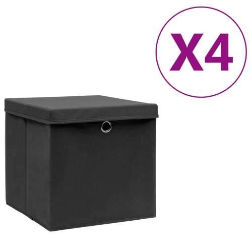 Kutije za pohranu s poklopcima 4 kom 28 x 28 x 28 cm crne - Crna s poklopcima 4 1 Cijena