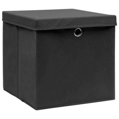 Kutije za pohranu s poklopcima 4 kom 28 x 28 x 28 cm crne - Crna s poklopcima 4 1 Cijena