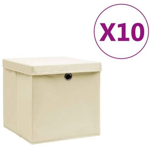 Kutije za pohranu s poklopcima 10 kom 28 x 28 x 28 cm krem - Krem s poklopcima 10 1 Cijena