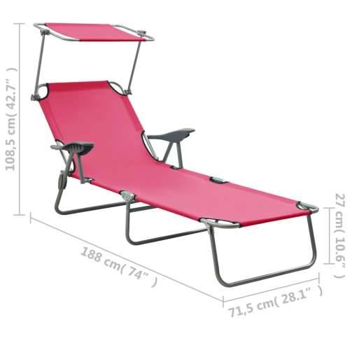 Ležaljka za sunčanje s krovom čelična ružičasta Cijena