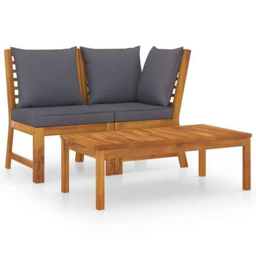 3-dijelna vrtna garnitura s tamnosivim jastucima bagremovo drvo - Tamno siva 1 Srednja sofa + kutna sofa + stolić za kavu Cijena