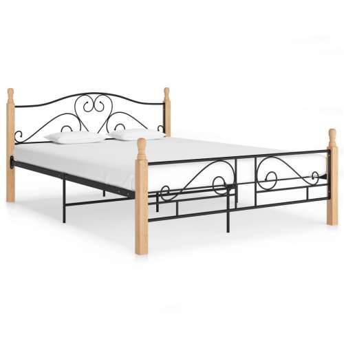 Okvir kreveta s uzglavljem bez madraca crni metalni 140x200 cm - crna i svijetla boja drva 140 x 200 cm Cijena