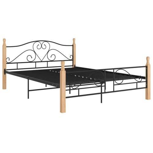 Okvir kreveta s uzglavljem bez madraca crni metalni 140x200 cm - crna i svijetla boja drva 140 x 200 cm Cijena