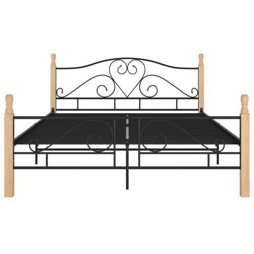 Okvir kreveta s uzglavljem bez madraca crni metalni 140x200 cm - crna i svijetla boja drva 140 x 200 cm Cijena