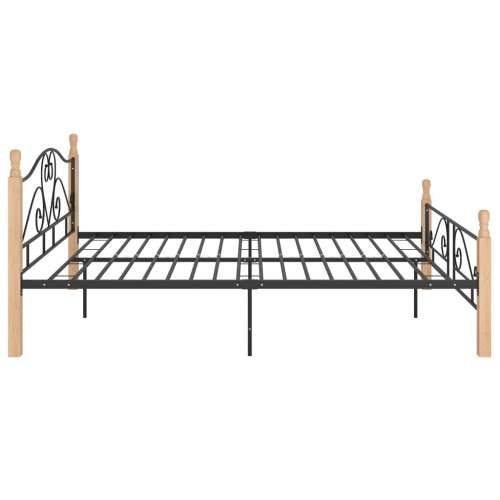 Okvir kreveta s uzglavljem bez madraca crni metalni 140x200 cm - crna i svijetla boja drva 140 x 200 cm Cijena