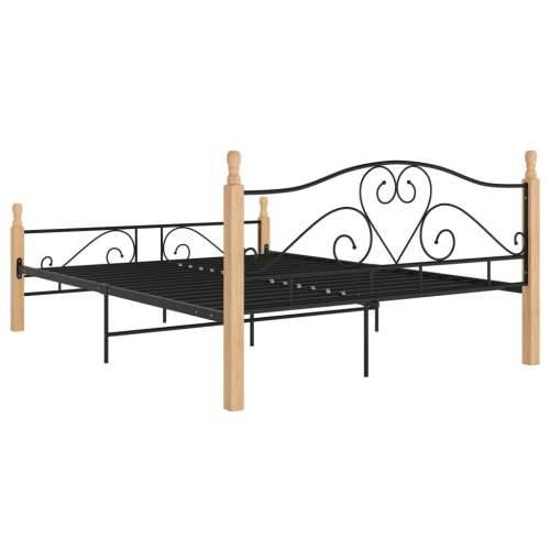 Okvir kreveta s uzglavljem bez madraca crni metalni 140x200 cm - crna i svijetla boja drva 140 x 200 cm Cijena