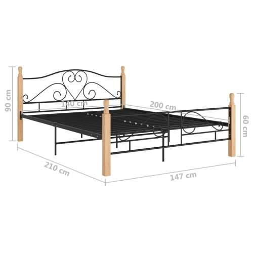Okvir kreveta s uzglavljem bez madraca crni metalni 140x200 cm - crna i svijetla boja drva 140 x 200 cm Cijena
