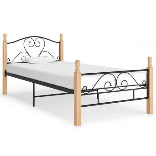 Okvir kreveta crni metalni 100 x 200 cm - crna i svijetla boja drva 100 x 200 cm Cijena