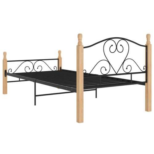 Okvir kreveta crni metalni 100 x 200 cm - crna i svijetla boja drva 100 x 200 cm Cijena