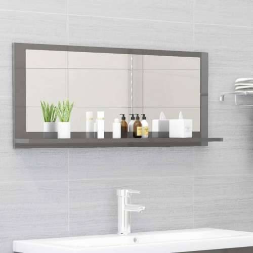 Kupaonsko ogledalo sjajno sivo 90x10,5x37 cm konstruirano drvo