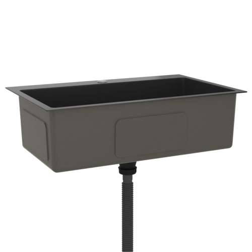 Ručno rađeni kuhinjski sudoper crni od nehrđajućeg čelika Crna 70 x 44 x 20 cm (s otvorom za slavinu) Cijena