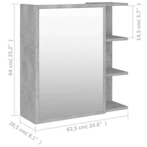 Kupaonski ormarić s ogledalom boja betona 62,5x20,5x64cm drveni - Beton siva 1 Cijena