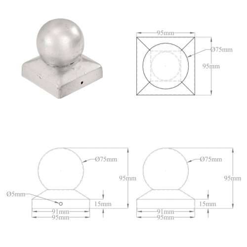 Poklopci za stupove 6 kom kuglasti metalni 91 x 91 mm - 91 x 91 mm 6 Metal Cijena