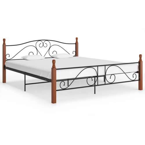 Okvir kreveta crni metalni 200 x 200 cm - crna i tamna boja drva 200 x 200 cm Cijena