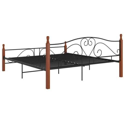 Okvir kreveta crni metalni 200 x 200 cm - crna i tamna boja drva 200 x 200 cm Cijena