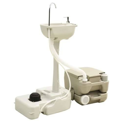 Prijenosni set toaleta 10+10 L i stalka s Lavabo - Umivaonikom 20 L sivi Cijena