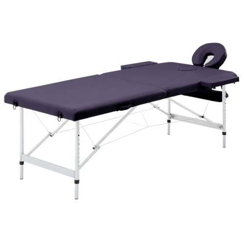 Sklopivi stol za masažu s 2 zone aluminijski ljubičasti
