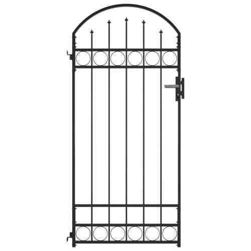 Vrata za ogradu s lučnim vrhom čelična 89 x 200 cm crna