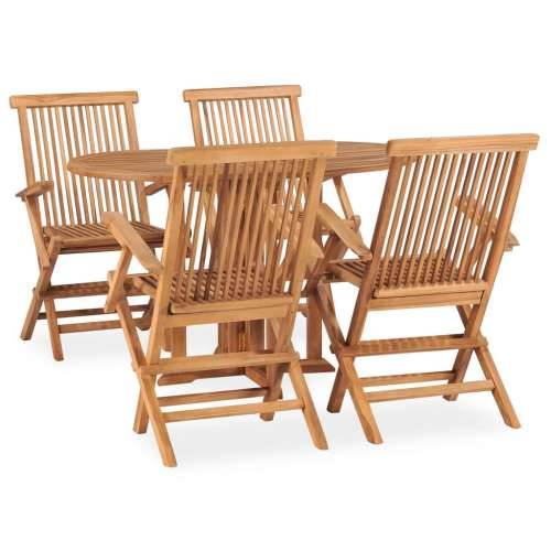 5-dijelni sklopivi vrtni blagovaonski set od masivne tikovine - 120 x 70 x 75 cm S naslonom za ruke Ovalno 4 Cijena