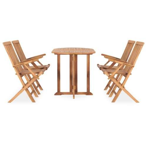 5-dijelni sklopivi vrtni blagovaonski set od masivne tikovine - 120 x 70 x 75 cm S naslonom za ruke Ovalno 4 Cijena