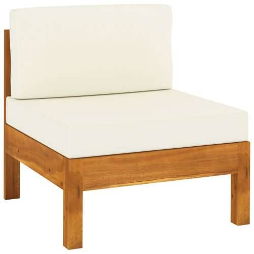 Srednja sofa s krem bijelim jastucima masivno bagremovo drvo